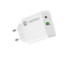 NATEC USB įkroviklis Ribera USB-A+USB-C Maitinimas 20W baltas