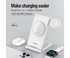 Nillkin PowerTrio 3in1 belaidis įkroviklis MagSafe Apple Watch baltos spalvos (MFI)