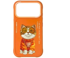 „Nimmy Glasses“ stilingas katino formos dėklas, skirtas „iPhone 17 Pro Max“ – oranžinis