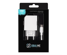 OBAL:ME laidinis įkroviklis USB-A 10W + USB-A/USB-C kabelis 1m baltos spalvos