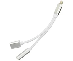 Oem Adapteris AUX 2in1 Lightning (vyriškas) to Lightning (moteris) / Jack 3,5 mm (moteriškas) sidabrinis
