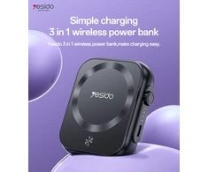 4Kom Yesido Power bank 5000mAh YP59 3in1 – Typ C – magnetinis belaidis 15W juodos spalvos