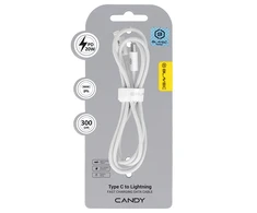 Oem Blavec kabelis Candy braided – Type C į Lightning – PD 20W 2,4A 3 metrai (CCA-CL24W30) baltos spalvos