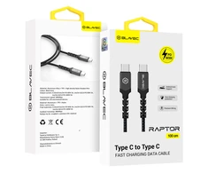 Oem Blavec Kabelis Raptor pintas – Type C į Type C – PD 60W 3A 1 m Apple CarPlay/Android Auto (CRA-CC3BG10) juodos spalvos-pilkas