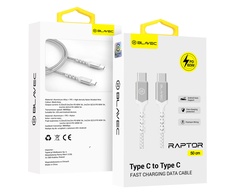 Blavec Kabelis Raptor pintas – Type C į Type C – PD 60W 3A 0,5 ms Apple CarPlay/Android Auto (CRA-CC3WS05) baltos spalvos-sidabrinis