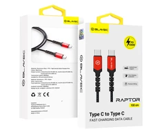 Oem Blavec kabelis Raptor braided – Type C į Type C – PD 100W 5A 1 metras (CRA-CC5BR10) juodos spalvos-raudonos spalvos
