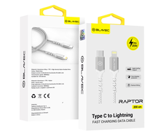 Oem Blavec Cable Raptor braided – Type C to Lightning – PD 20W 2,4A 2 metres Apple CarPlay (CRA-CL24WS20) baltas-sidabrinis