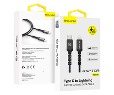 Oem Blavec laidas Raptor pintas – Type C į Lightning – PD 20W 2,4A 1 metras (CRA-CL24BG10) juodos-pilkos spalvos