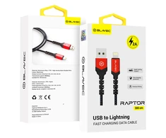 Oem Blavec kabelis Raptor braided – USB į Lightning – 2A 3 metras (CRA-UL2BR30) juodos spalvos-raudonos spalvos