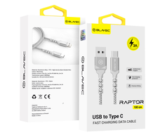 Oem Blavec kabelis Raptor pintas – USB į Type C – 3A 1 metras Apple CarPlay/Android Auto (CRA-UC3WS10) baltos ir sidabro spalvos