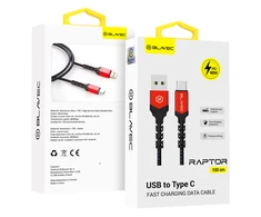 Oem Blavec kabelis Raptor braided – USB į Type C – PD 66W 6A 1 metras (CRA-UC6BR10) juodos spalvos-raudonos spalvos