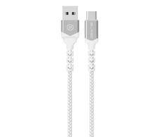 Blavec Kabelis Raptor pintas – USB į Type C – 3A 0,5 meters Apple CarPlay/Android Auto (CRA-UC3WS05) baltos spalvos-sidabrinis