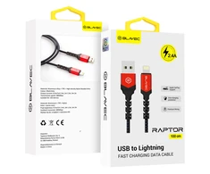 Oem Blavec kabelis Raptor braided – USB į Lightning – 2,4A 1 metras (CRA-UL24BR10) juodos spalvos-raudonos spalvos