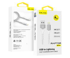 Blavec Cable Raptor pintas – USB į Lightning – 2A 3 metrai CarPlay (CRA-UL2WS30) baltas-sidabrinis
