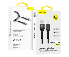 Oem Blavec kabelis Raptor braided – USB į Lightning – 2A 3 metras (CRA-UL2BG30) juodos spalvos-pilkos spalvos
