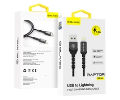 Oem Blavec Kabelis Raptor braided – USB į Lightning – 1,5A 2 m Apple CarPlay (CRA-UL15BG20) juodos spalvos-pilkas