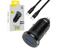 Blavec Automobilinis įkroviklis BS-01B-C Road – USB + Type C – QC 3.0 18W PD 20W su Type C į Type C kabeliu (CCBS01BCR-UCB) juodos spalvos