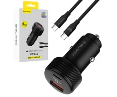 Blavec Automobilinis įkroviklis BS-04B-C Volt – USB + Type C – QC 3.0 18W PD 30W su Type C į Type C kabeliu (CCBS04BCV-UCB) juodos spalvos