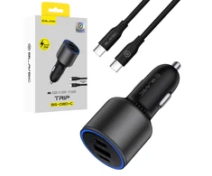 Blavec Automobilinis įkroviklis BS-06D-C Trip – USB + 2xType C – QC 3.0 18W PD 65W su Type C į Type C (CCBS06DCQ-U2CB) juodos spalvos