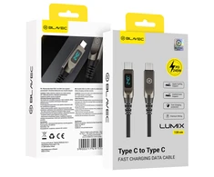 Blavec Kabelis Lumix pleciony – Typ C į Typ C – PD 240W 5A LED ekranas 1,2m Apple CarPlay/Android Auto (CLU-CC5BG12)