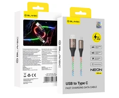Blavec Kabelis Neon – USB į Typ C – QC 3.0 60W 3A 1 metr (CNE-UC3L1) su RGB