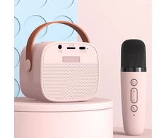 Blavec nešiojama bluetooth kolonėlė WS-07 Karaoke Party – 5W su 2 mikrofonais (WS07-2MP) rožinės spalvos