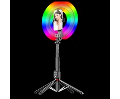 Blavec žiedinis šviestuvas Selfie Aliuminio Aura LED RGB Ring P50 25cm tripod + nuotolinis valdymas + 2,3 metra (RLP50-TRB23) juodos spalvos