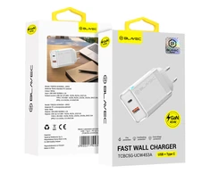 Blavec laidinis įkroviklis BC-5 GaN – USB + Typ C – PD QC 45W 3A (TCBC5G-UCW453A) baltos spalvos