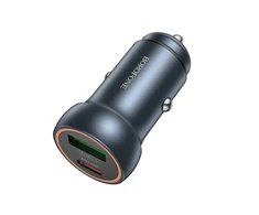 Borofone automobilinis įkroviklis BZ32A Fresh - USB + Type C - QC 3.0 PD 30W pilkos spalvos