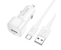 Oem Borofone Car charger BZ34 Cloud – USB – QC 3.0 18W with USB to Type C cable baltas