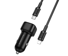 Oem Borofone Car charger BZ34A Cloud – Type C – PD 20W with Type C to Lightning juodas