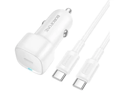 Oem Borofone Car charger BZ34A Cloud – Type C – PD 20W with Type C to Type C baltas