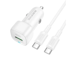 Borofone automobilinis įkroviklis BZ34B Cloud – USB + Type C – QC 3.0 PD 38W with Type C to Type C cable baltas