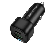 Borofone automobilinis įkroviklis BZ34B Cloud - USB + Type C - QC 3.0 PD 38W juodos spalvos