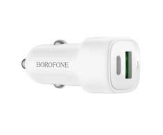 Borofone automobilinis įkroviklis BZ34B Cloud – USB + Type C – QC 3.0 PD 38W baltas