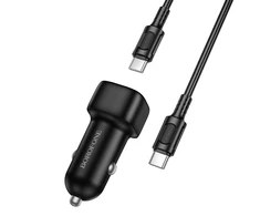 Borofone automobilinis įkroviklis BZ34B Cloud - USB + Type C - QC 3.0 PD 38W su Type C į Type C kabeliu juodos spalvos