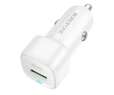 Borofone automobilinis įkroviklis BZ34B Cloud – USB + Type C – QC 3.0 PD 38W baltas
