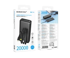 Borofone Power Bank 20000mAh BJ79A Clever – USB – with Type C and Lightning cables juodos spalvos