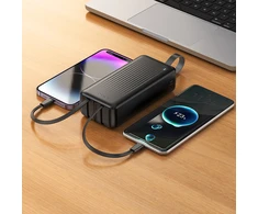 Borofone Power Bank 30000mAh BJ79B Clever – USB – with Type C and Lightning cables juodos spalvos