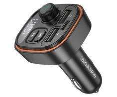 Borofone Transmiter FM BC59 Heroic MP3, Bluetooth – 2xUSB + Typ C – juodos spalvos