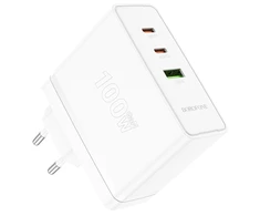 Borofone Laidinis įkroviklis BN11 Imperial – USB + 2xType C – QC 3.0 PD 100W baltos spalvos