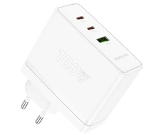 Borofone Laidinis įkroviklis BN11 Imperial – USB + 2xType C – QC 3.0 PD 100W baltos spalvos