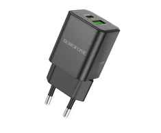 Borofone Laidinis įkroviklis BN14 Royal GaN – USB + Type C – QC 3.0 PD 30W juodos spalvos