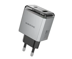 Oem Borofone Laidinis įkroviklis BN20 Lena – USB + Type C – PD 35W pilkos spalvos