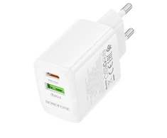 Borofone laidinis įkroviklis BN27 Fuente – USB + Type C – QC 3.0 PD 20W baltos spalvos