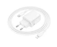 Borofone kelioninis įkroviklis BN28 Fuente – Type C – PD 30W with Type C to Lightning cable baltos spalvos