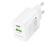 Borofone laidinis įkroviklis BN29 Fuente – USB + Type C – QC 3.0 PD 30W baltos spalvos