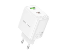 Borofone Wall charger BN30 Cargador GaN – USB + Type C – QC 3.0 PD 45W baltas