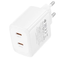 Borofone kelioninis įkroviklis BN31 Cargador GaN – 2xType C – QC 3.0 PD 45W baltos spalvos
