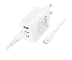Borofone Wall charger BN32 Cargador GaN – USB + 2xType C – QC 3.0 PD 65W with Type C to Type C baltas